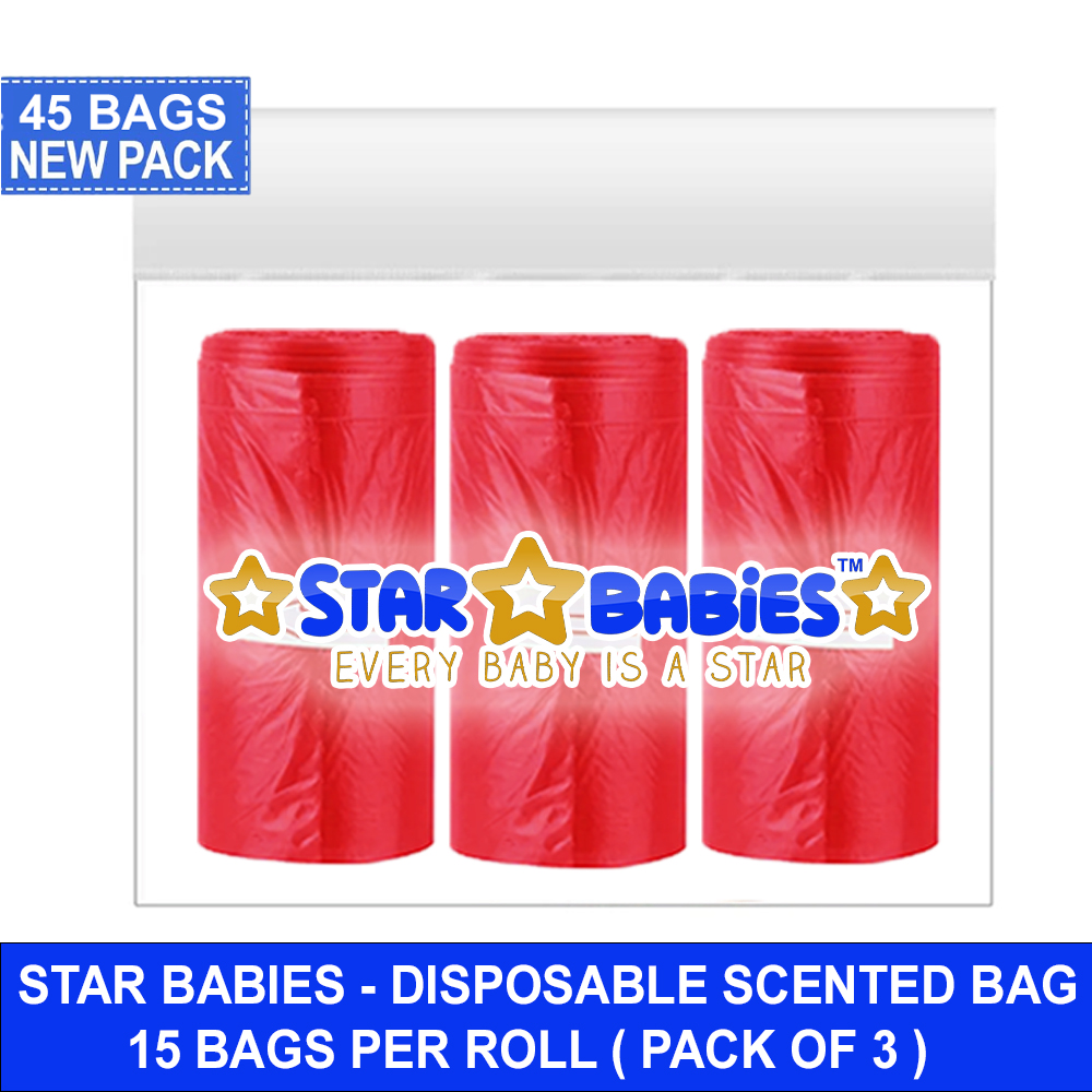 Star Babies - Scented Nappy Bags - Red - Pack of 3 - 45 Pcs