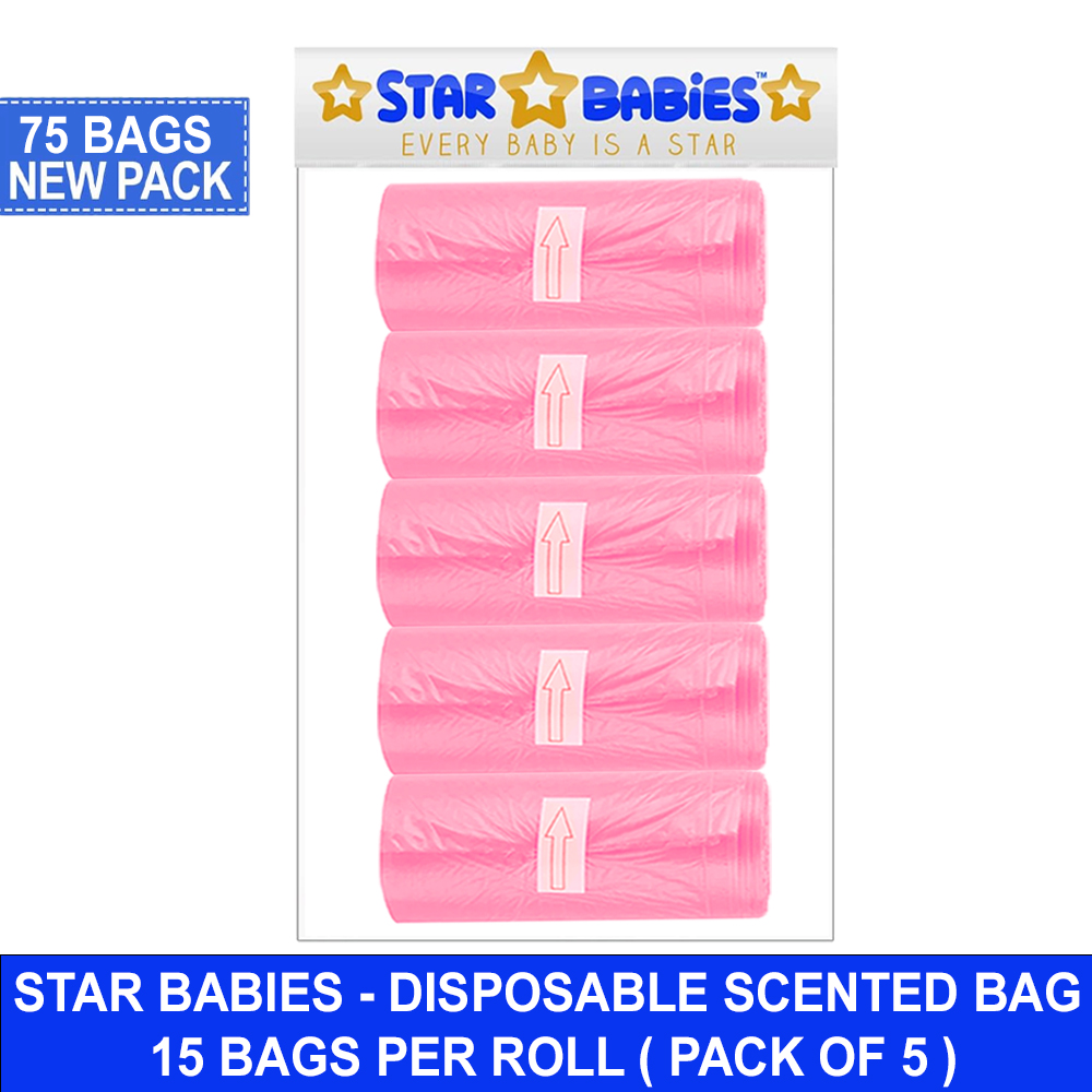 Star Babies - Scented Nappy Bags - Pink - Pack of 5 - 75 Pcs