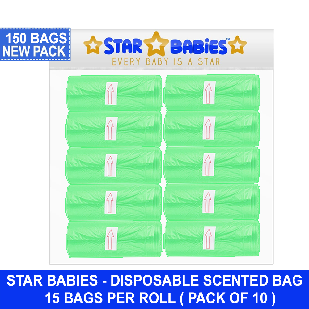 Star Babies - Scented Nappy Bags - Light Green - Pack of 10 - 150 Pcs