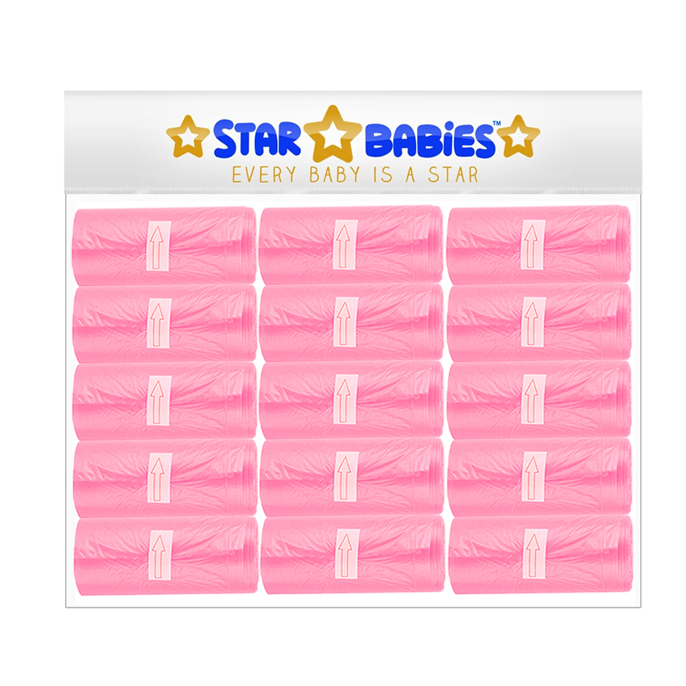 Star Babies - Scented Nappy Bags - Pink - Pack of 15 - 225 Pcs