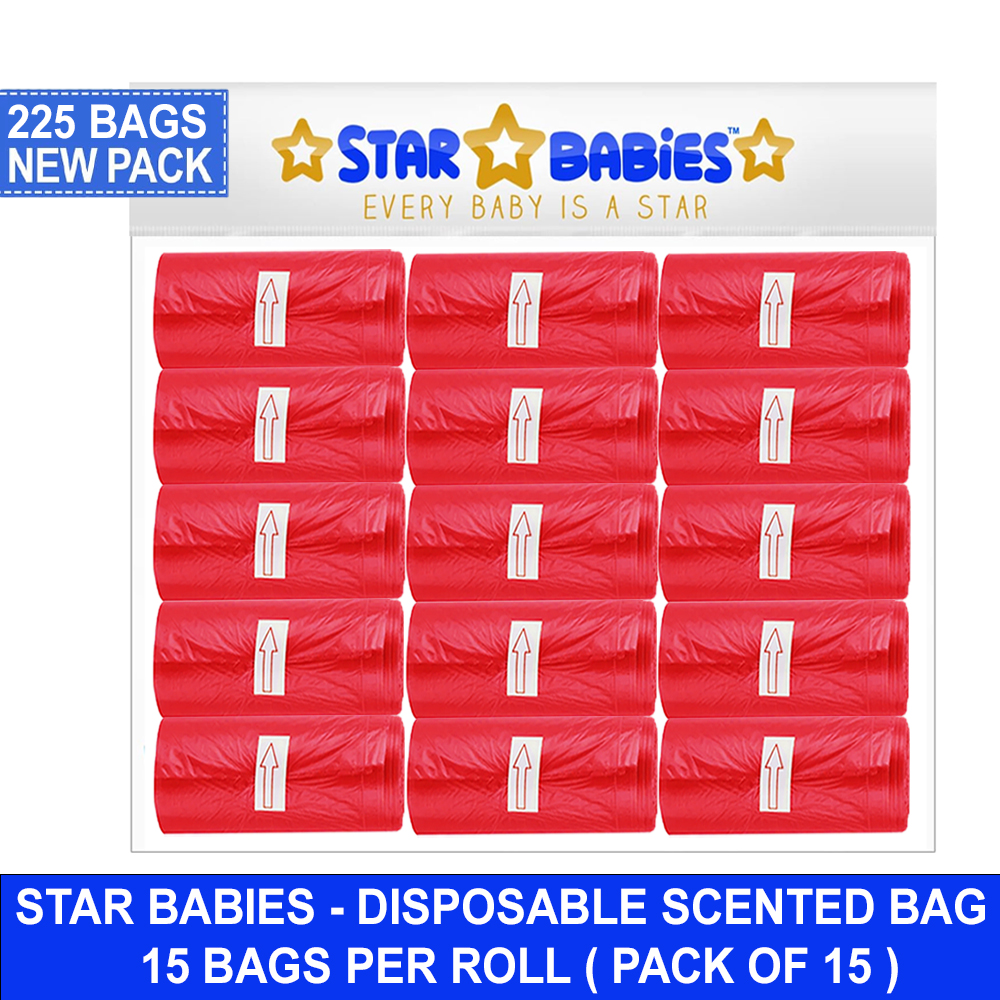 Star Babies - Scented Nappy Bags - Red - Pack of 15 - 225 Pcs
