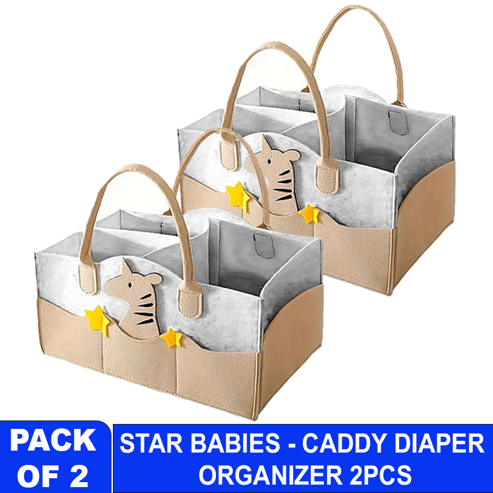 Star Babies - Caddy Diaper Bag Organizer - Zebra - Khaki - Pack Of 2