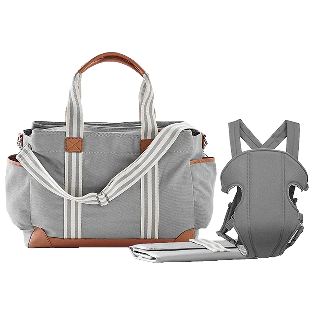 Star Babies - Tote Diaper Bag with Baby Carrier - Grey