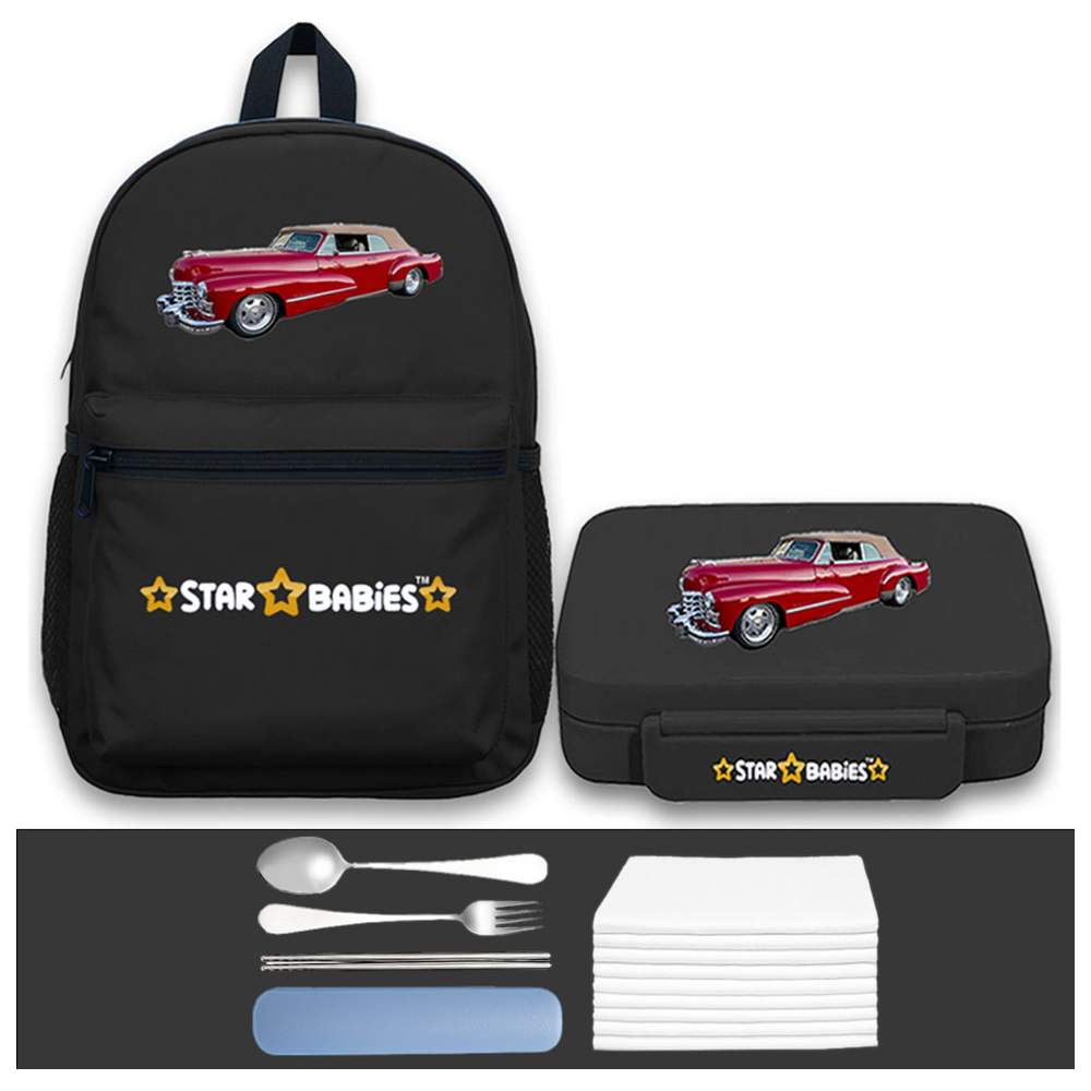Star Babies - School Backpack & Bento Lunch Box Set - Retro Car - 2 Pcs with  Free Disposable Towel 10pcs, Spoon & fork set