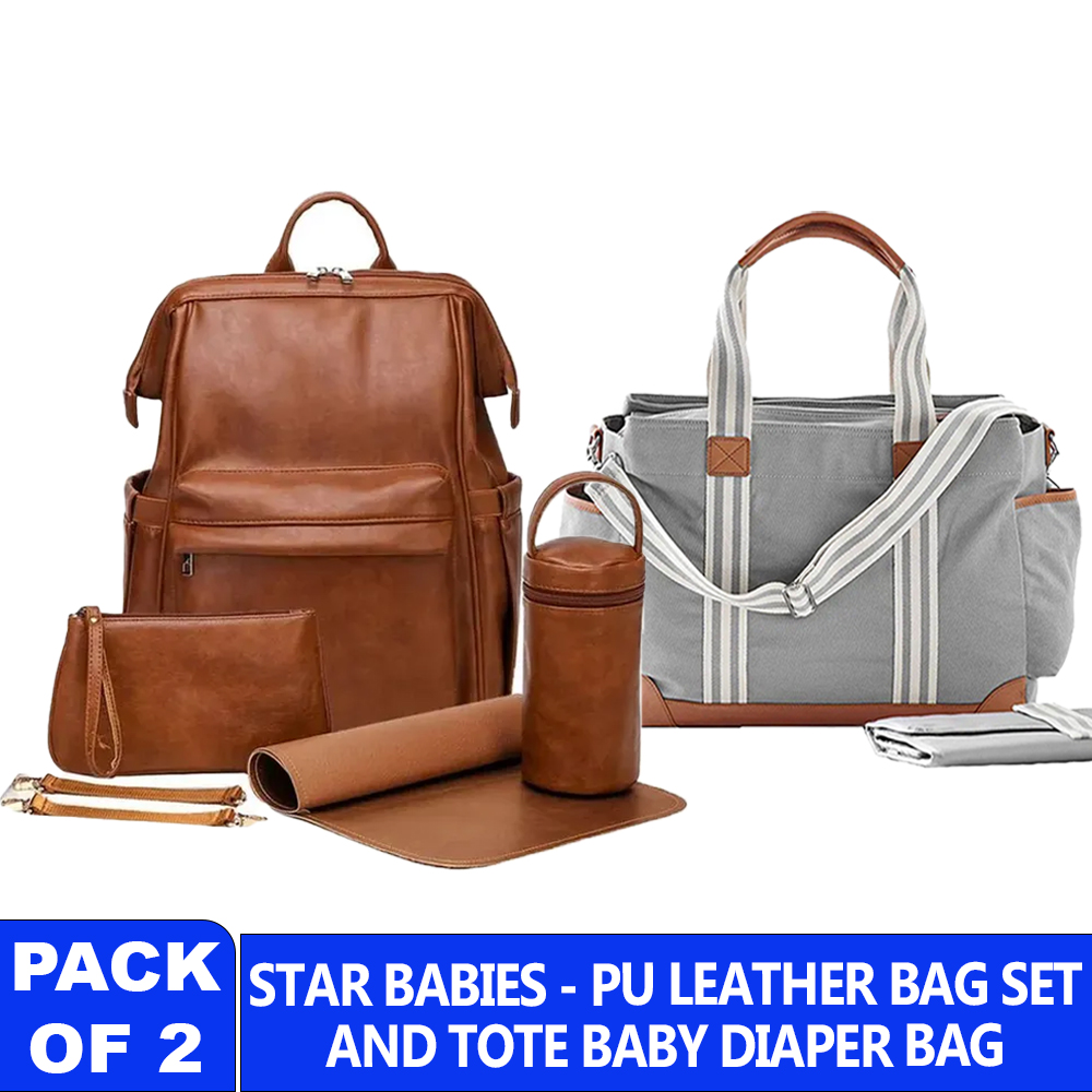 Star Babies - Leather Diaper Bag Bag With Mommy Tote Diaper Bag