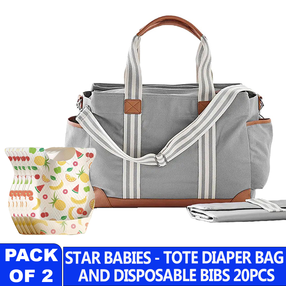 Star Babies - Tote Diaper Bag With Disposable Bibs - 20 Pcs