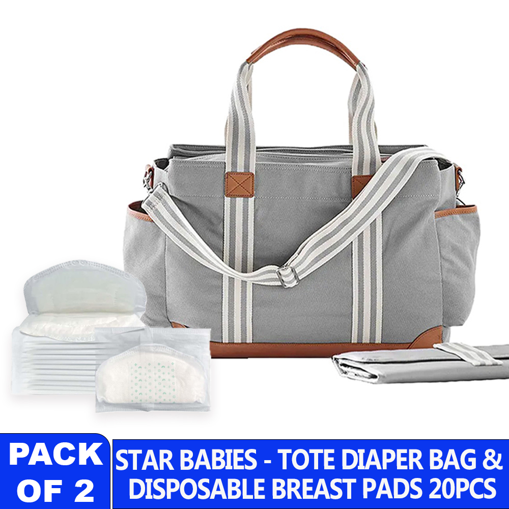Star Babies - Tote Diaper Bag With Disposable Breast Pad - 20 Pcs