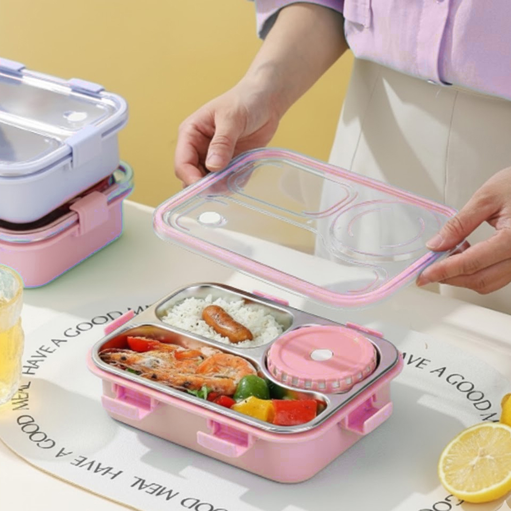 Star Babies - 4 Compartments Stainless Steel Bento Lunch Box - Pink