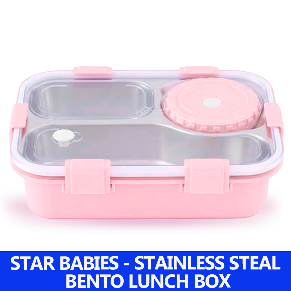Star Babies - 4 Compartments Stainless Steel Bento Lunch Box - Pink