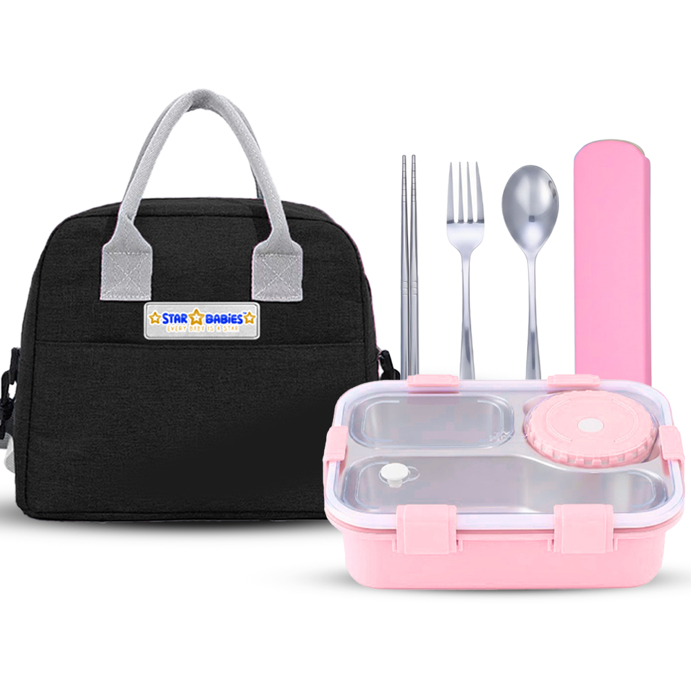 Star Babies Lunch Bag With Bento Lunch Box & Stainless Steel Cutlery Set - Pack Of 3