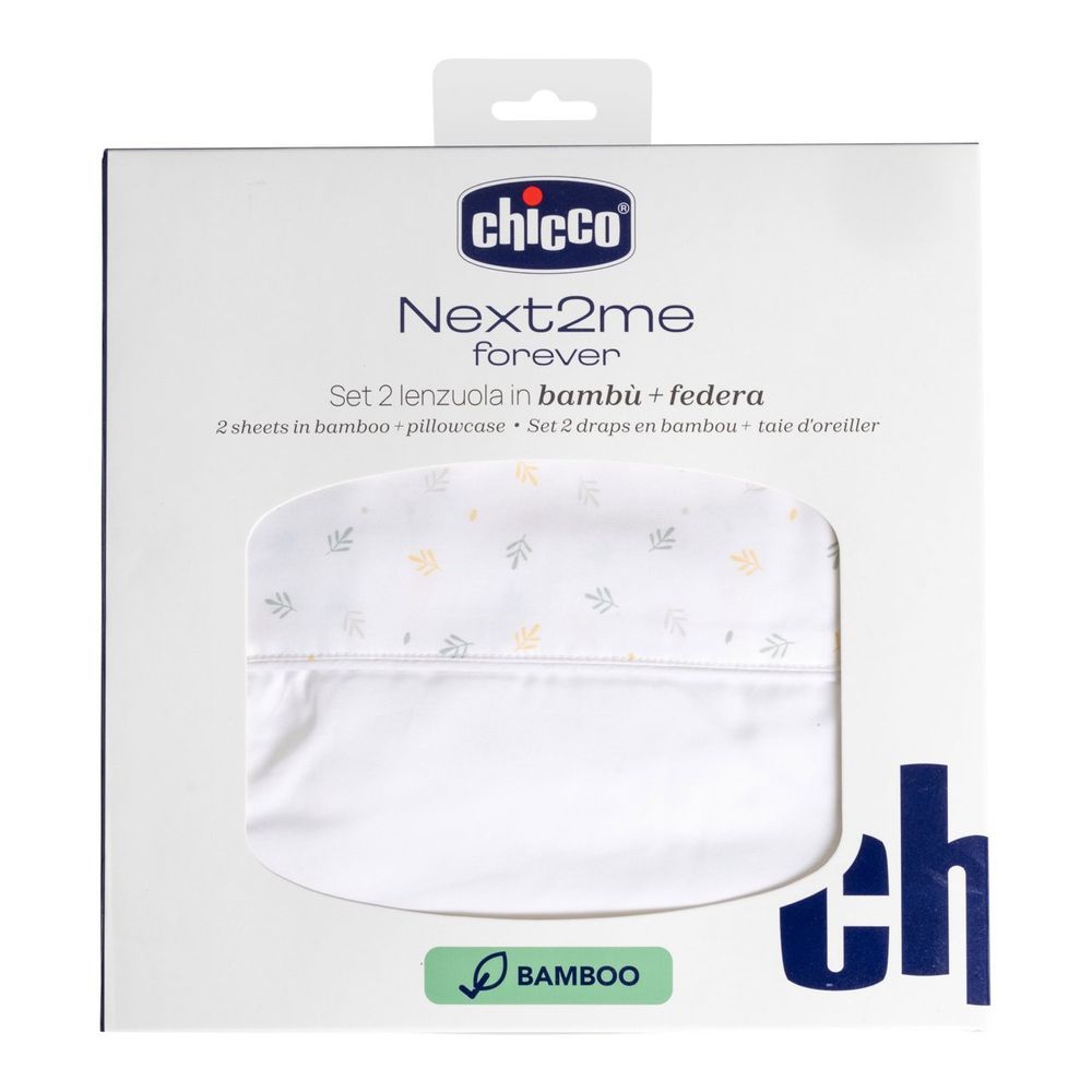 Chicco - Bamboo Crib Sheet And Pillowcase - Next2me Forever - Foliage - 2pcs Set