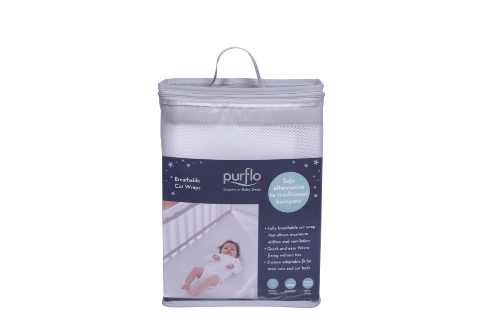 Purflo Breathable Cot Bumper Wraps 0m-up, Soft White
