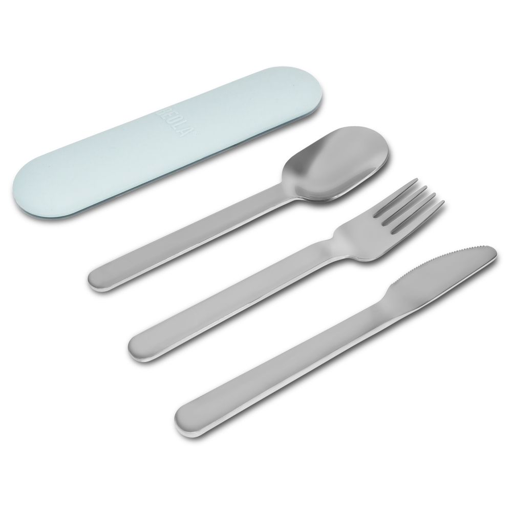 Beola - Stainless Steel Travel Cutlery Set With Silicone Case - Ice Blue