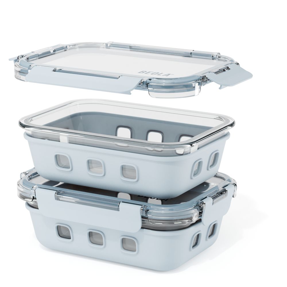 Beola - Borosilicate Glass Meal Prep Food Containers - Ice Blue - Pack of 2 - 640 ml