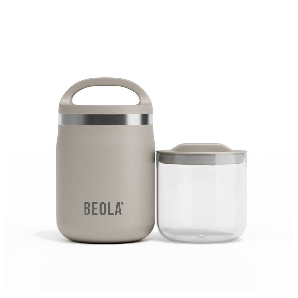 Beola - Insulated Stainless Steel Food Jar Thermos With Snack Container - Sand Dune - 600 ml