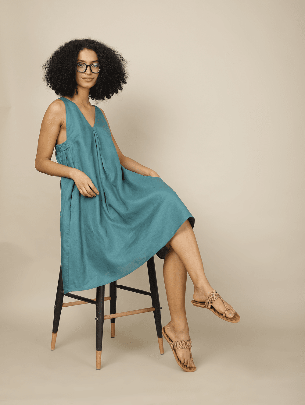 Jhurmut - Teal Chic Linen Dress - Teal