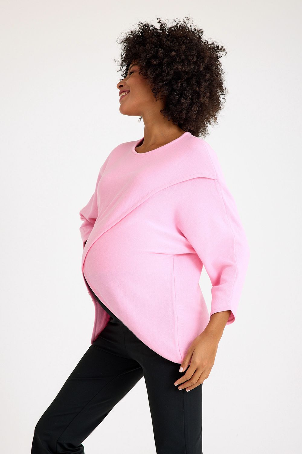 Accouchee - Loose Maternity Nursing Knitwear Sweater - Light Pink