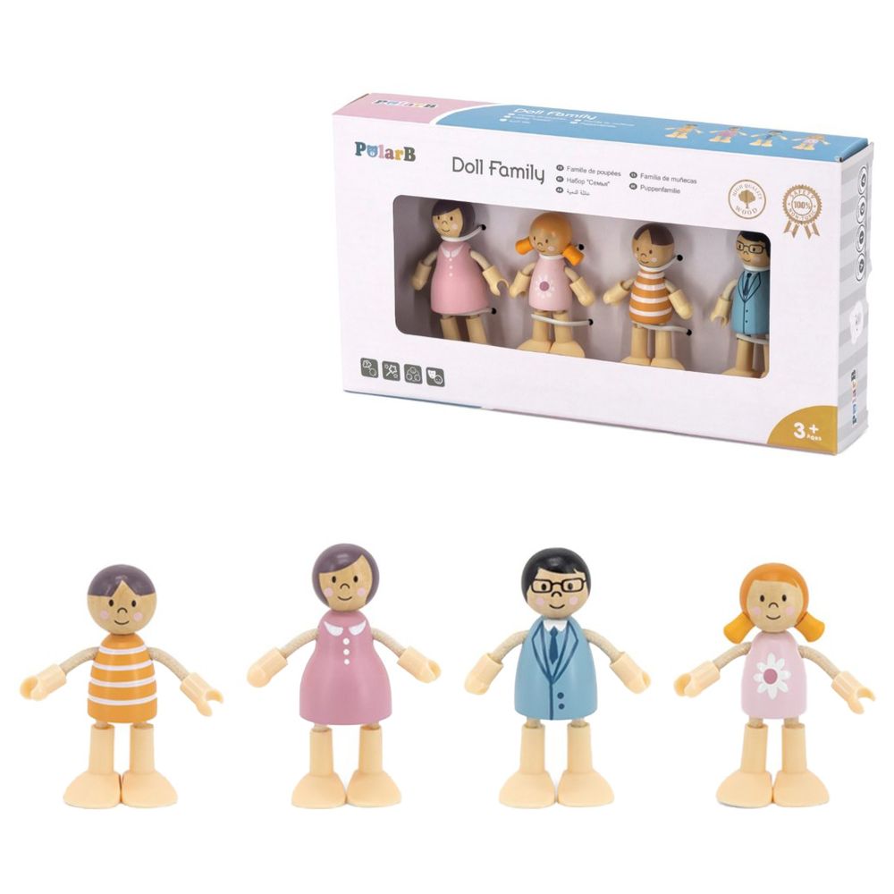 PolarB - Doll Family with Posable Arms and Legs for Dollhouse Role Play - 4pcs