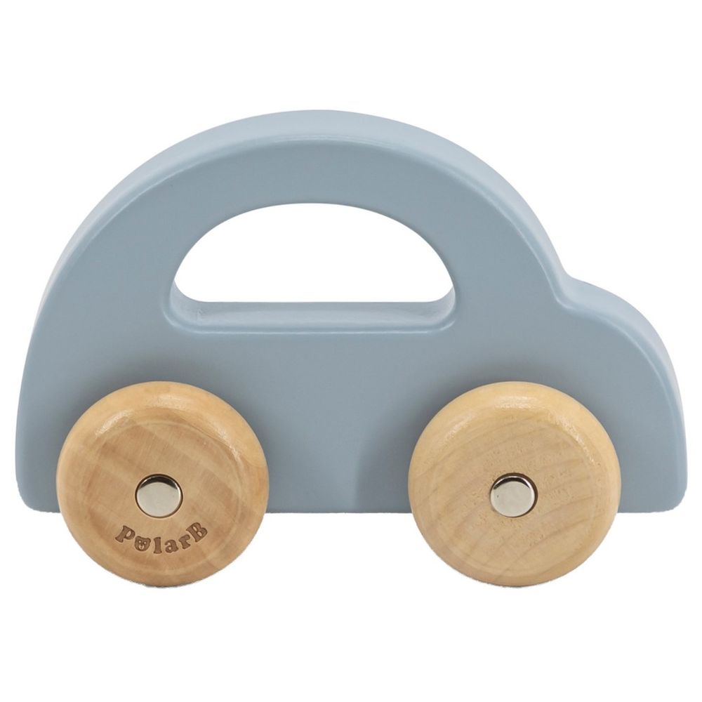 PolarB - Wooden Push Pull Car Montessori Natural Wood Vehicle Pastel Tones - Blue