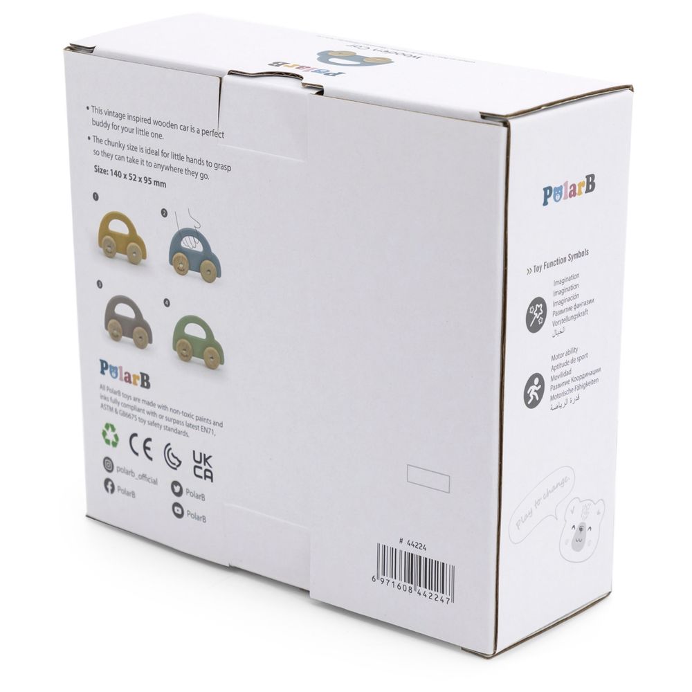 PolarB - Wooden Push Pull Car Montessori Natural Wood Vehicle Pastel Tones - Blue