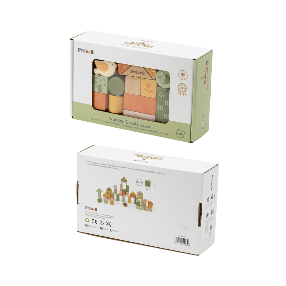 PolarB - Wooden Blocks Set - 50 Pcs