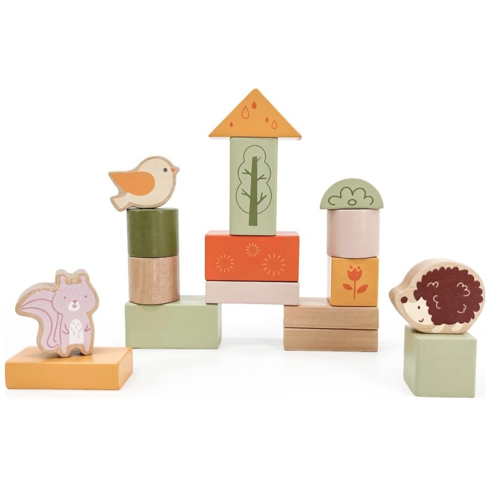 PolarB - Wooden Blocks Set - 50pcs - Green Forest Theme Educational Toy