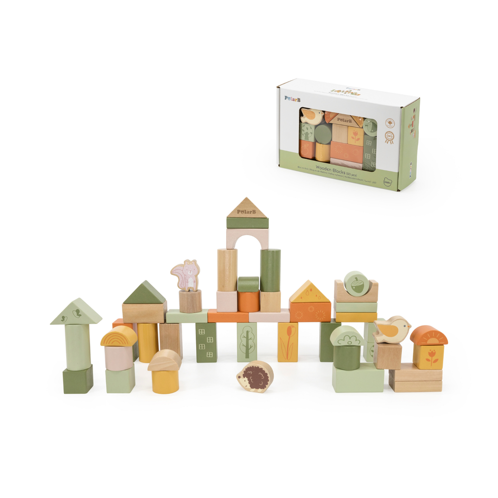 PolarB - Wooden Blocks Set - 50 Pcs