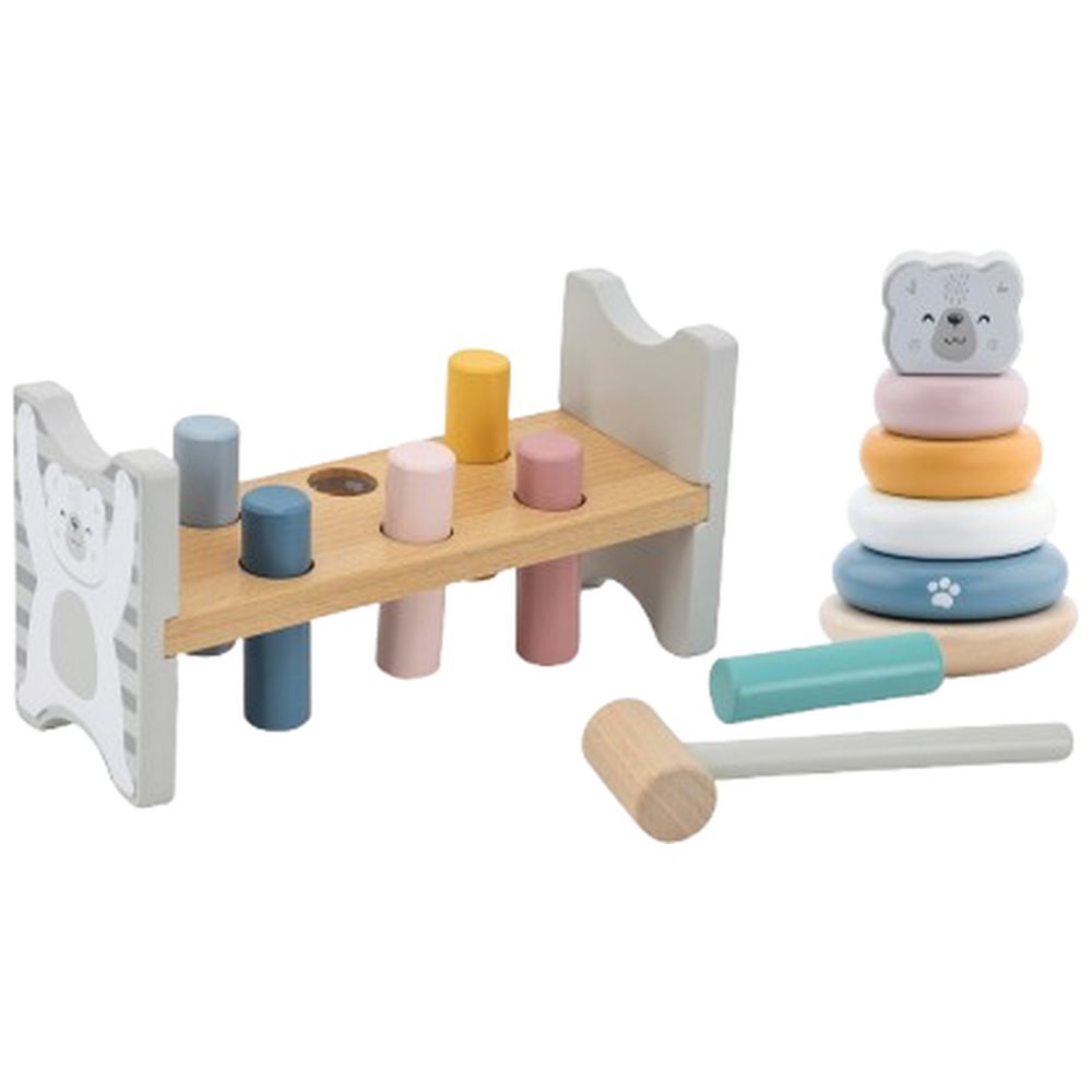 PolarB - Wooden Polar Bear Stacker & Pounding Bench Set Fine Motor Toy