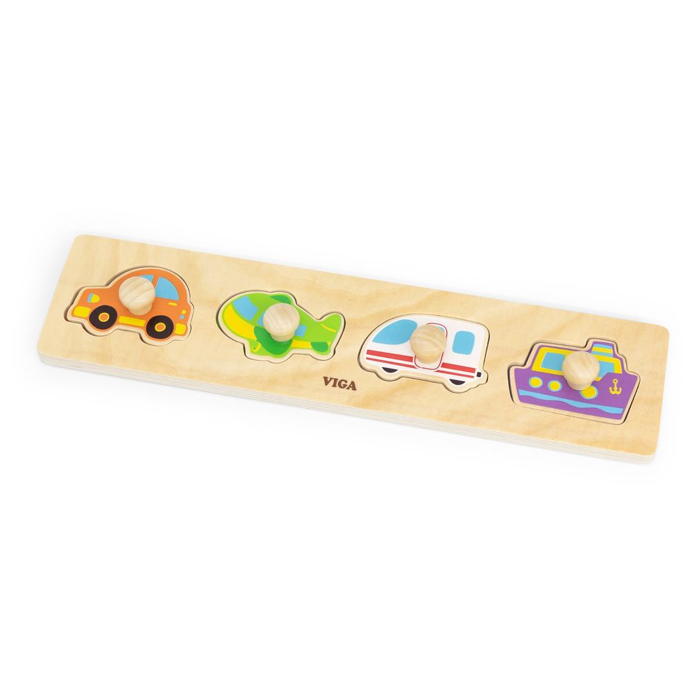 Viga - Transportation Knob Puzzle Montessori Wooden Toy - 4pcs