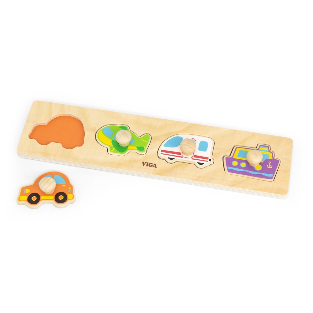 Viga - Transportation Knob Puzzle Montessori Wooden Toy - 4pcs