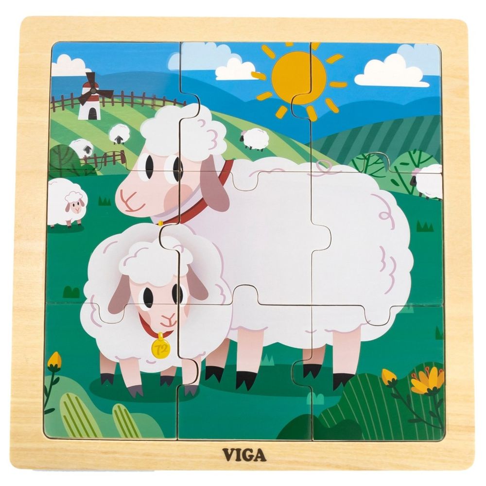 Viga - Sheep Jigsaw Puzzle - 9pcs Montessori Wooden Educational Toy