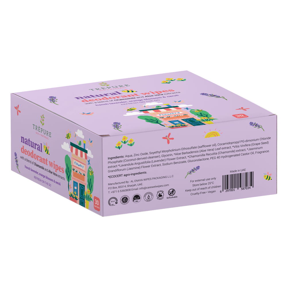 TREPURE - Deodorant Wipes French Lavender - Pack of 1 - 30 Pcs