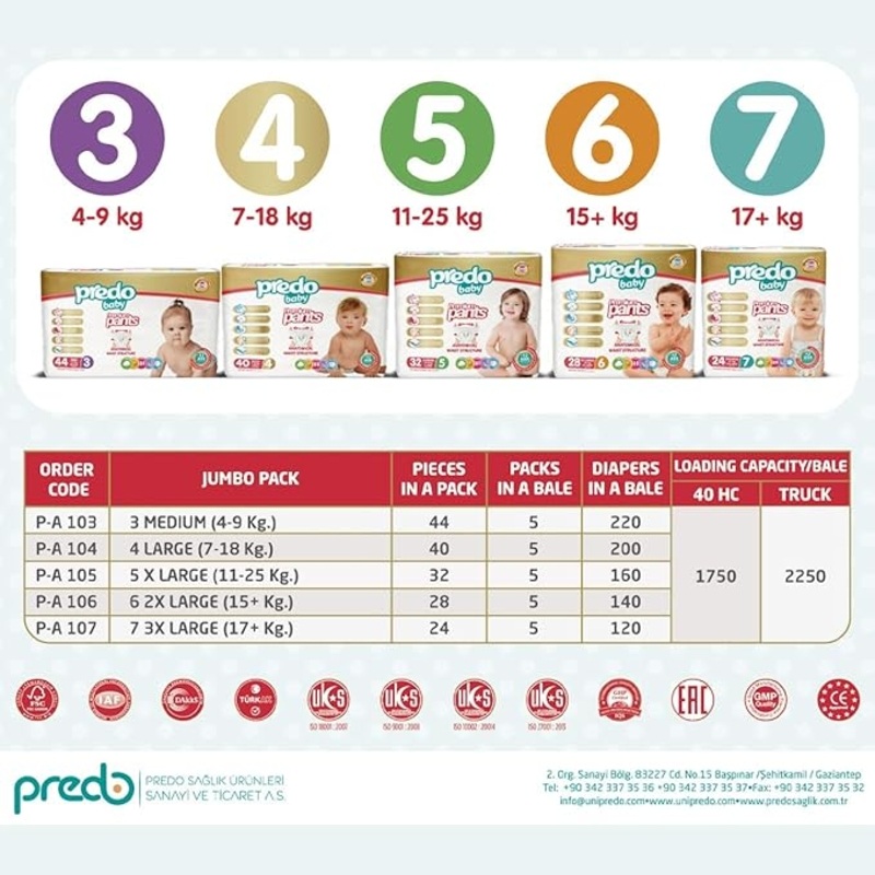 Predo Baby - Premium Diaper Pants XL - Size 5, 11-25kg - Pack of 32