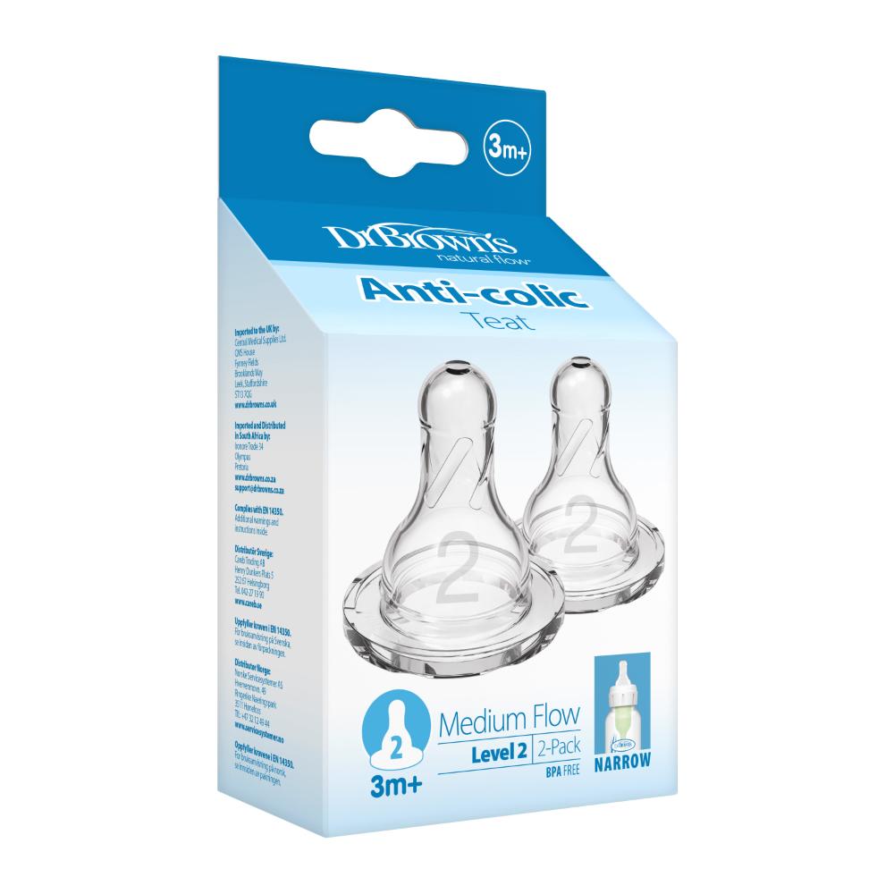 Dr. Brown's - Level 2 Silicone Narrow Options+ Nipple - Pack of 2