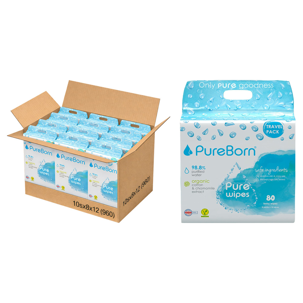 Pureborn - Organic Cotton Baby Wipes With Chamomile Extract