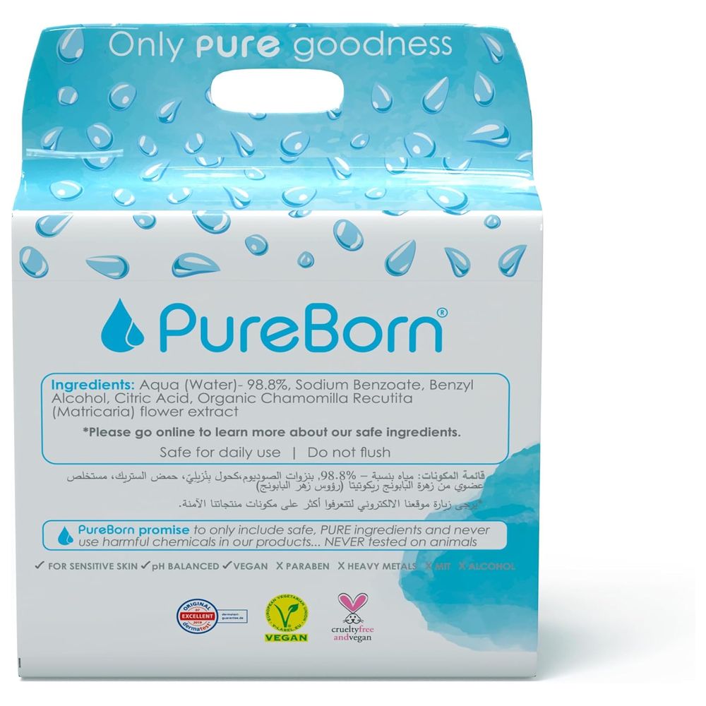 Pureborn - Organic Cotton Baby Wipes With Chamomile Extract