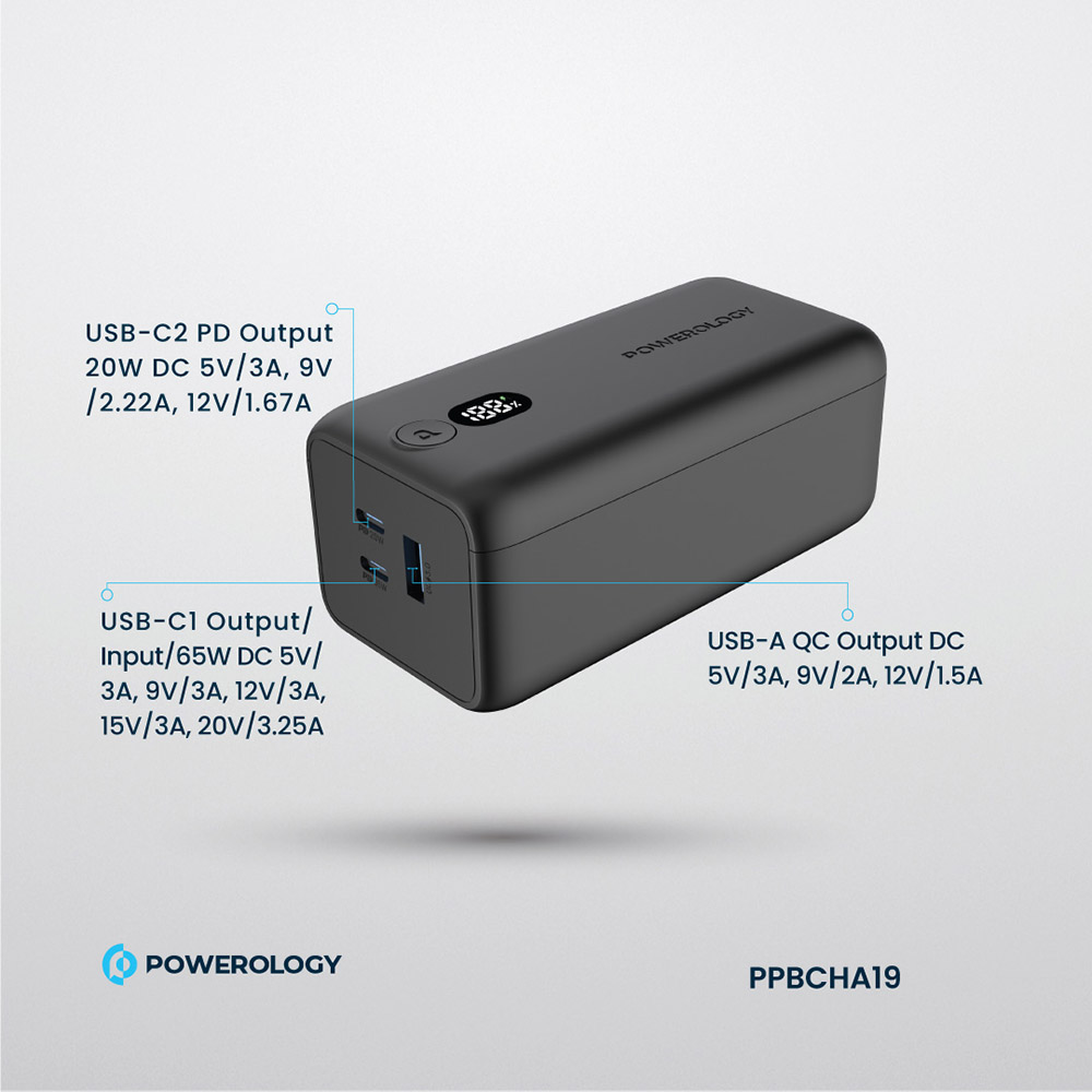 Powerology - Onyx Power Bank - Black - 20000 mAh