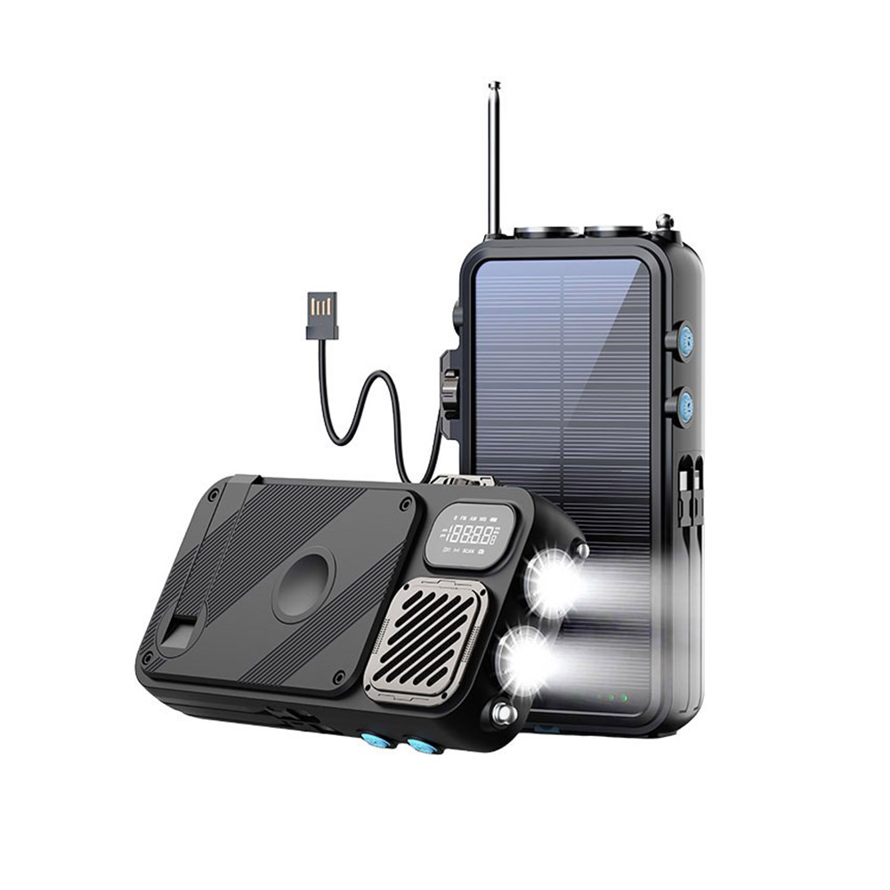 Powerology - Solar Power Bank With FM Radio & Speaker - Black - 16000 mAh