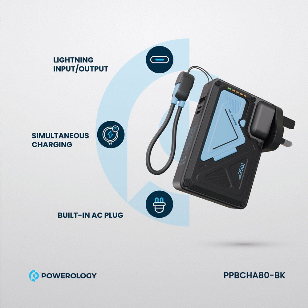 Powerology - Magsafe Power Bank With Wall Charger - Black - 10000 mAh