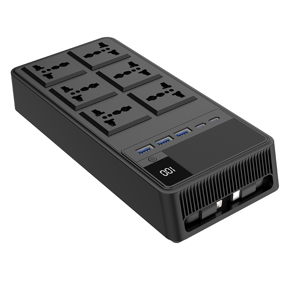 Powerology - 6 AC Socket Power Strip With 5 USB Ports - Black - 2500 W