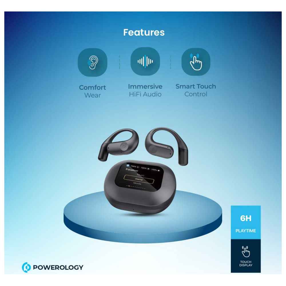 Powerology - Air Conduction ENC TWS Earbuds With Charging Case - Black