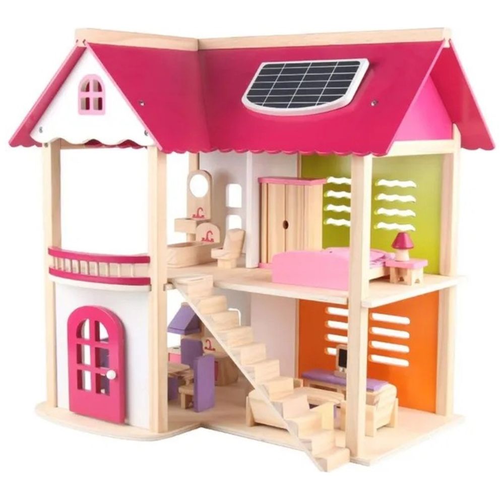 Little Learners - Autumn Villa Wooden Dollhouse With Furniture - Pack Of 44