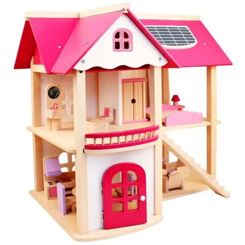 Little Learners - Autumn Villa Wooden Dollhouse With Furniture - Pack Of 44