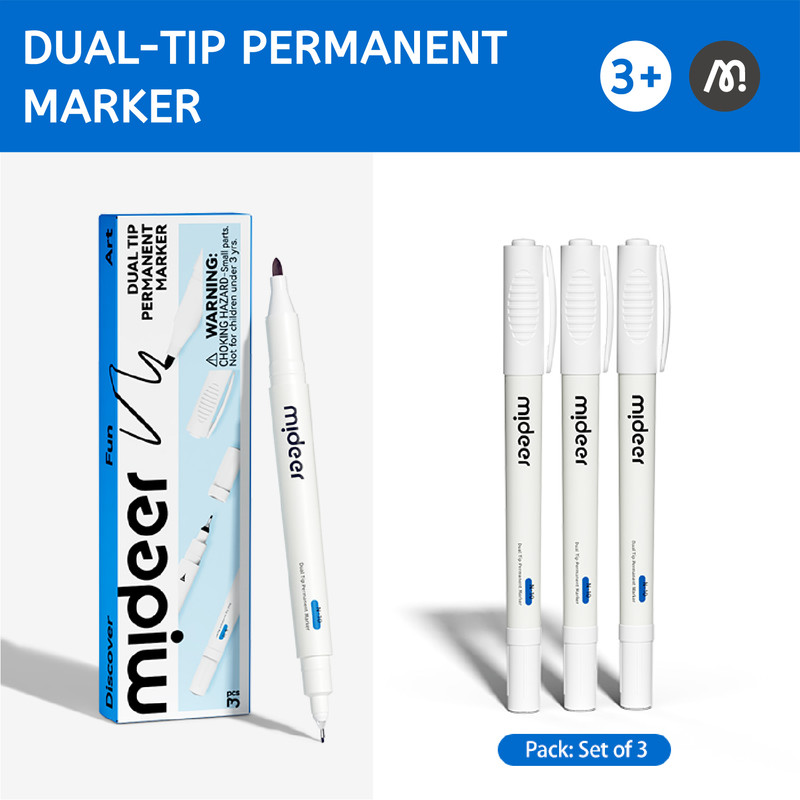 Mideer - Dual-Tip Permanent Markers - 3pcs