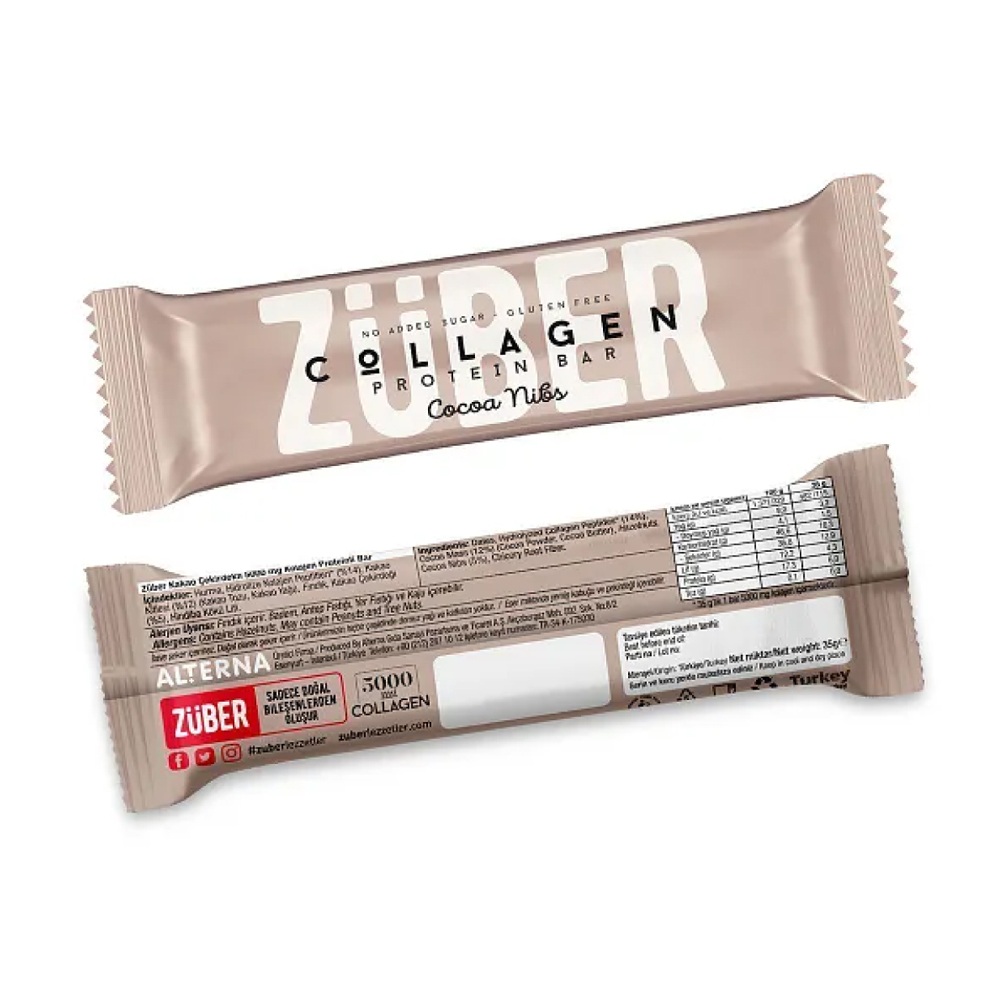Zuber - Cocoa Nibs Collagen Protein Bar - 35 gm
