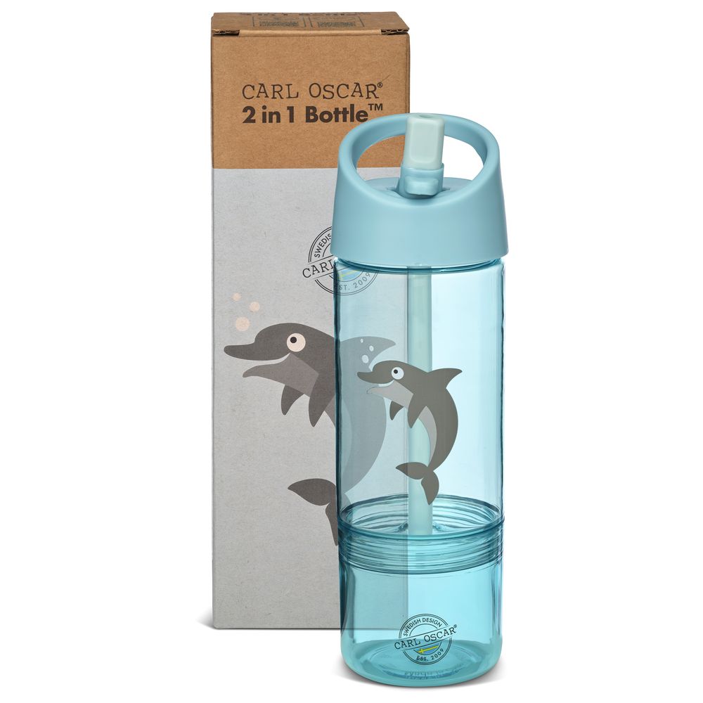 Carl Oscar - 2-In-1 Kids Water Bottle - Blue Dolphin - 300 ml
