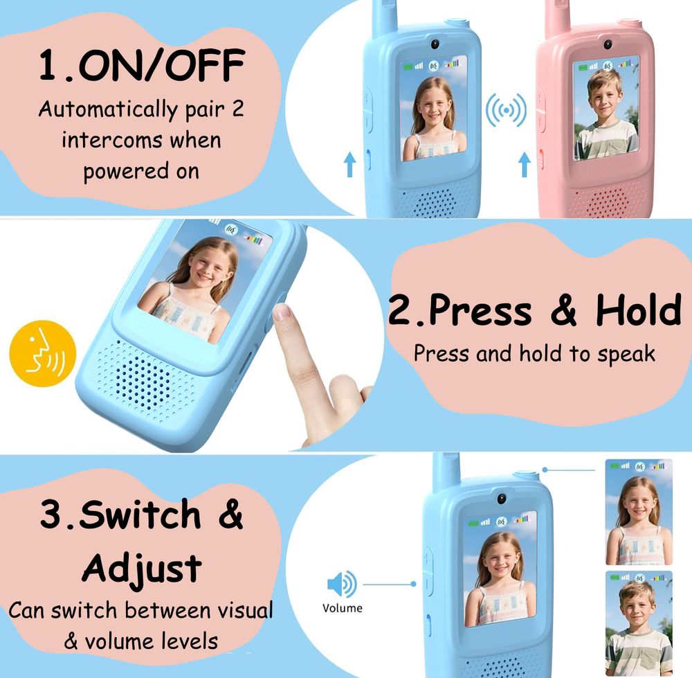 ESSEN Video Walkie Talkie Toy With Screen Display - Blue/Pink - 2 Pcs
