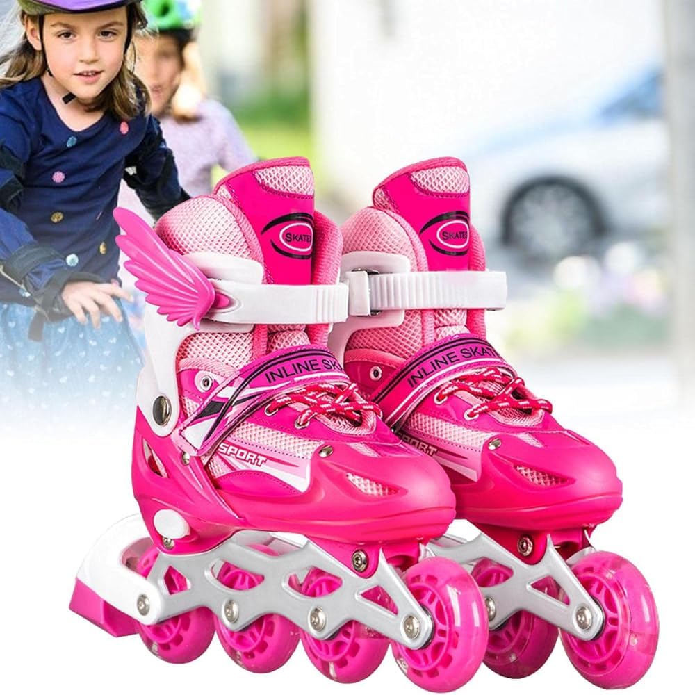 Ukr - Adjustable Rollerblades Wings Skating Shoes With LED Wheels - Pink
