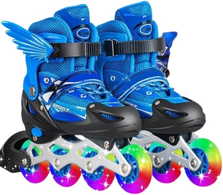 Ukr - Adjustable Rollerblades Wings Skating Shoes With LED Wheels - Blue