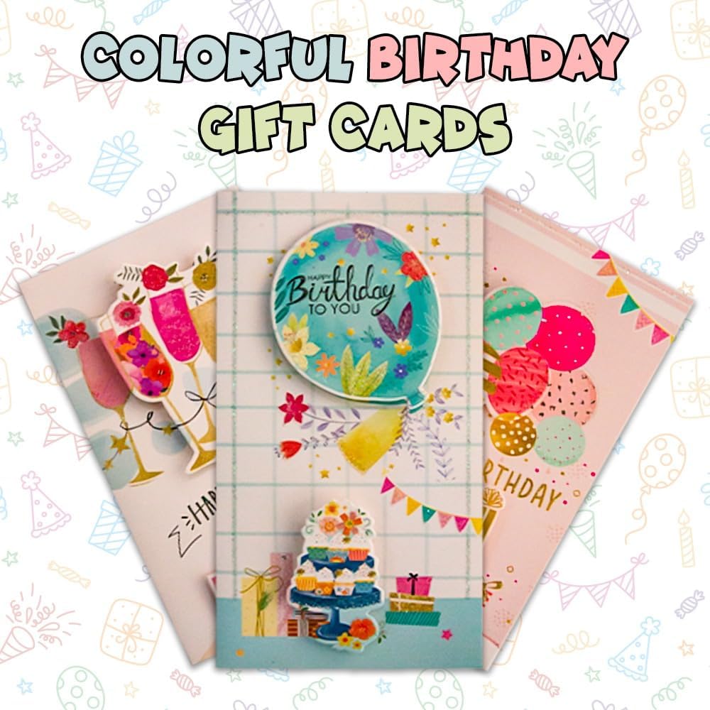 UKR - 8-pack 3d Happy Birthday Greeting Cards Large 9-inch Pop-up Cards With Envelopes Colourful Birthday Party Cards (set-c)